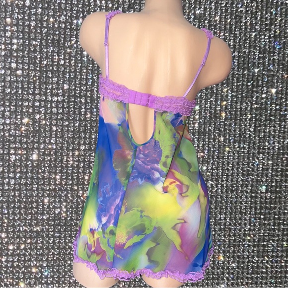 babydoll dress, lace, flowers purple blue green yellow iconic victoria’s secret. - Picture 2 of 6